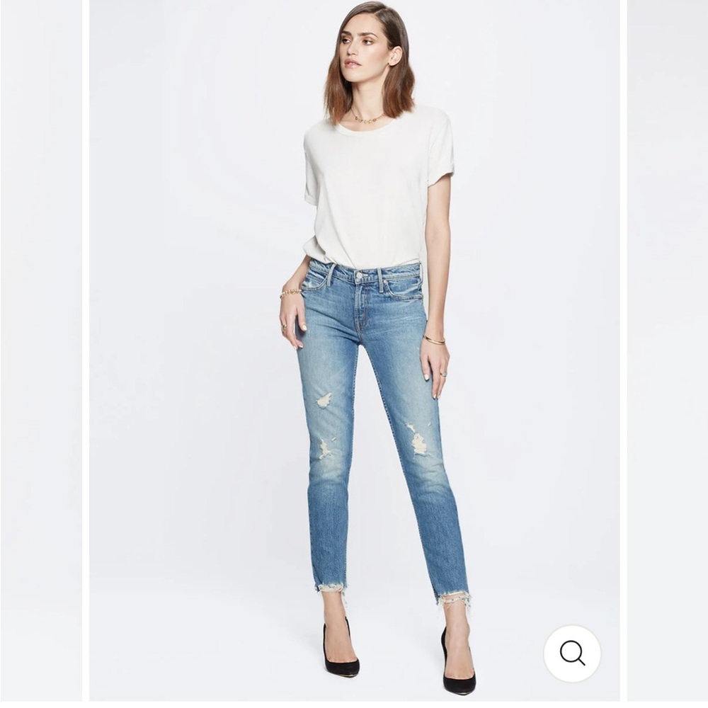 • Mother Denim • Women’s The Flirt Fray Jeans Cold Feet Blue Distressed Raw 25